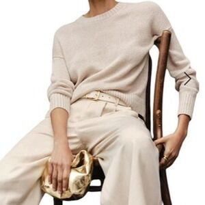 MADEWELL Linen Crewneck Sweater Beige 100% Linen Knit Pullover Women's S‎